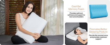 Votvy Cervical Pillow for Neck Pain | 2 Years Warranty | Cool Gel Memory Foam Orthopedic Neck Support Pillow for Sleeping, Neck & Shoulder Pain (Standard - 18x11x3.5 Inch, White Jacquard, Pack of 1)