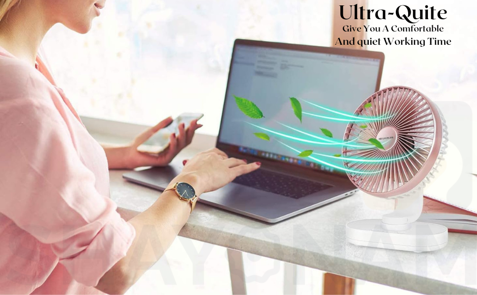 Votvy 3600mAh Rechargeable Desk Fan (90° Rotate), Portable Table Fan,USB Fan, USB Battery,4 Speed for Home Office Travel-The battery life is 8 hours with the maximum wind speed