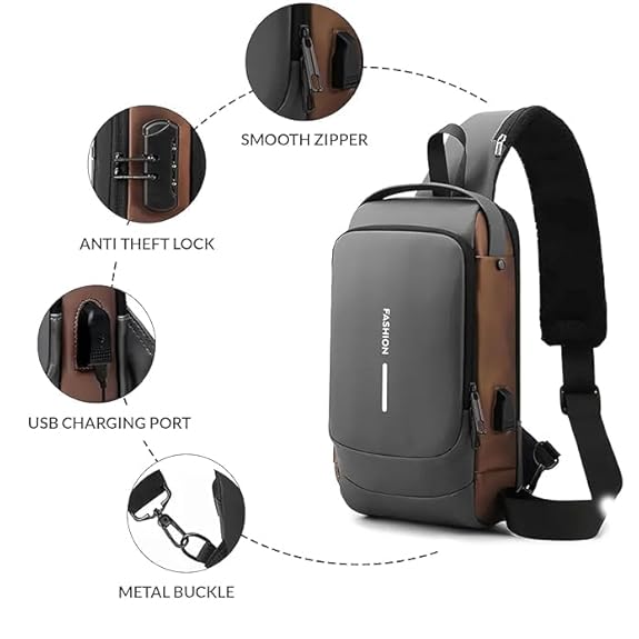 Votvy Cross Body Travel Sling Bag for unisex| Anti-theft Chest Sports Crossbody Bag - PU Leather Crossbody Shoulder Bag - Chest Bag for Daily use