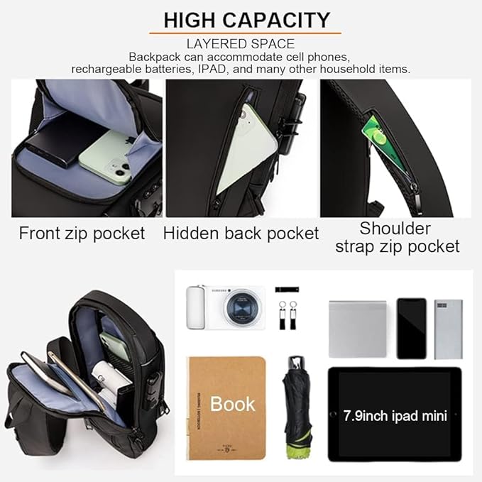 Votvy Cross Body Travel Sling Bag for unisex| Anti-theft Chest Sports Crossbody Bag - PU Leather Crossbody Shoulder Bag - Chest Bag for Daily use