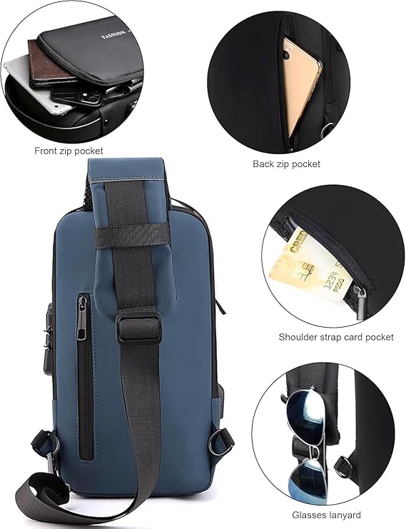 Votvy Cross Body Travel Sling Bag for unisex| Anti-theft Chest Sports Crossbody Bag - PU Leather Crossbody Shoulder Bag - Chest Bag for Daily use
