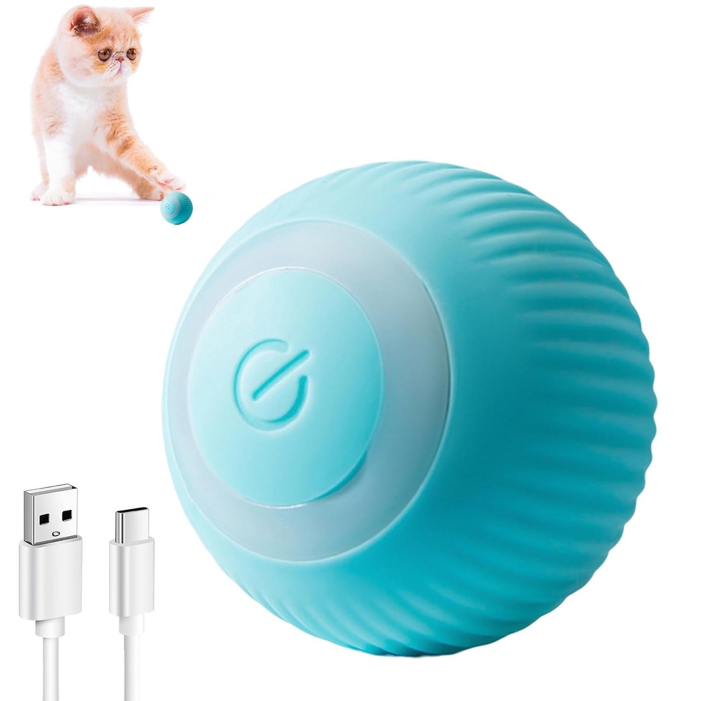 Votvy Smart LED 360° Rotating Cat & Dog Pet Toy Ball | Rechargeable, Interactive Pet Chaser with LED, Automatic Obstacle Avoidance, Ideal for Stimulating Indoor Cats (Blue)