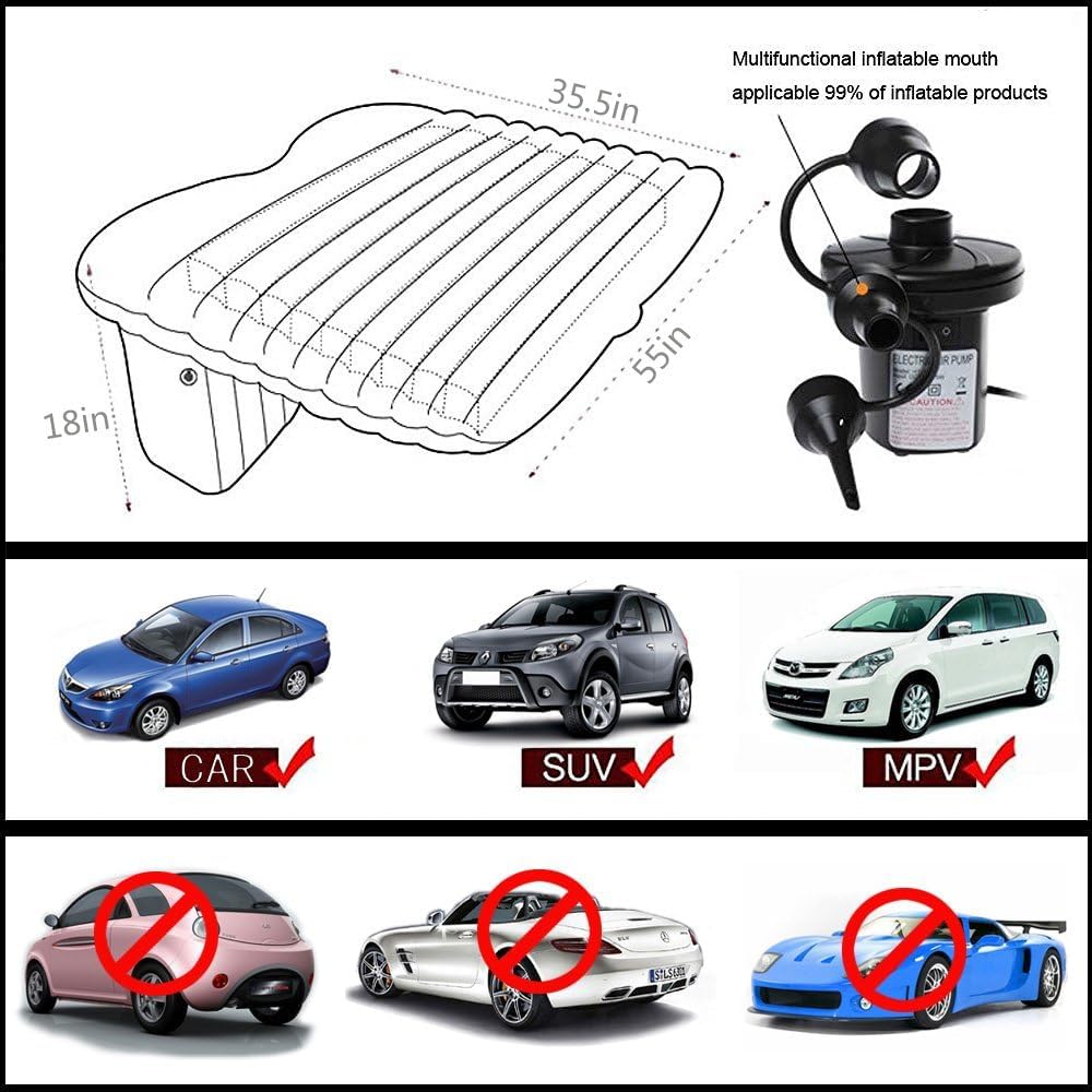 Votvy Car Inflatable Bed with Pump & 2 Air Pillow|Quick Inflatable Back Seat Bed|Car Inflatable Mattress|Car Bed Mattress|Car Bed For Kids,Travel,Trip,Camping,Picnic,Pool & Beach|Universal Fit|Beige