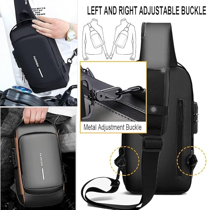 Votvy Cross Body Travel Sling Bag for unisex| Anti-theft Chest Sports Crossbody Bag - PU Leather Crossbody Shoulder Bag - Chest Bag for Daily use
