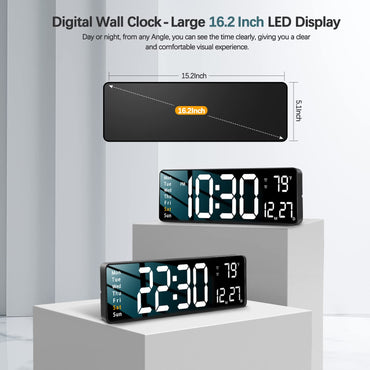 Votvy Digital Wall Clock Large Display Digital Clock with Remote Control Auto-Dimming Wall Clock with Night Light LED Digital Clock for Wall with Date, Temperature and Timer