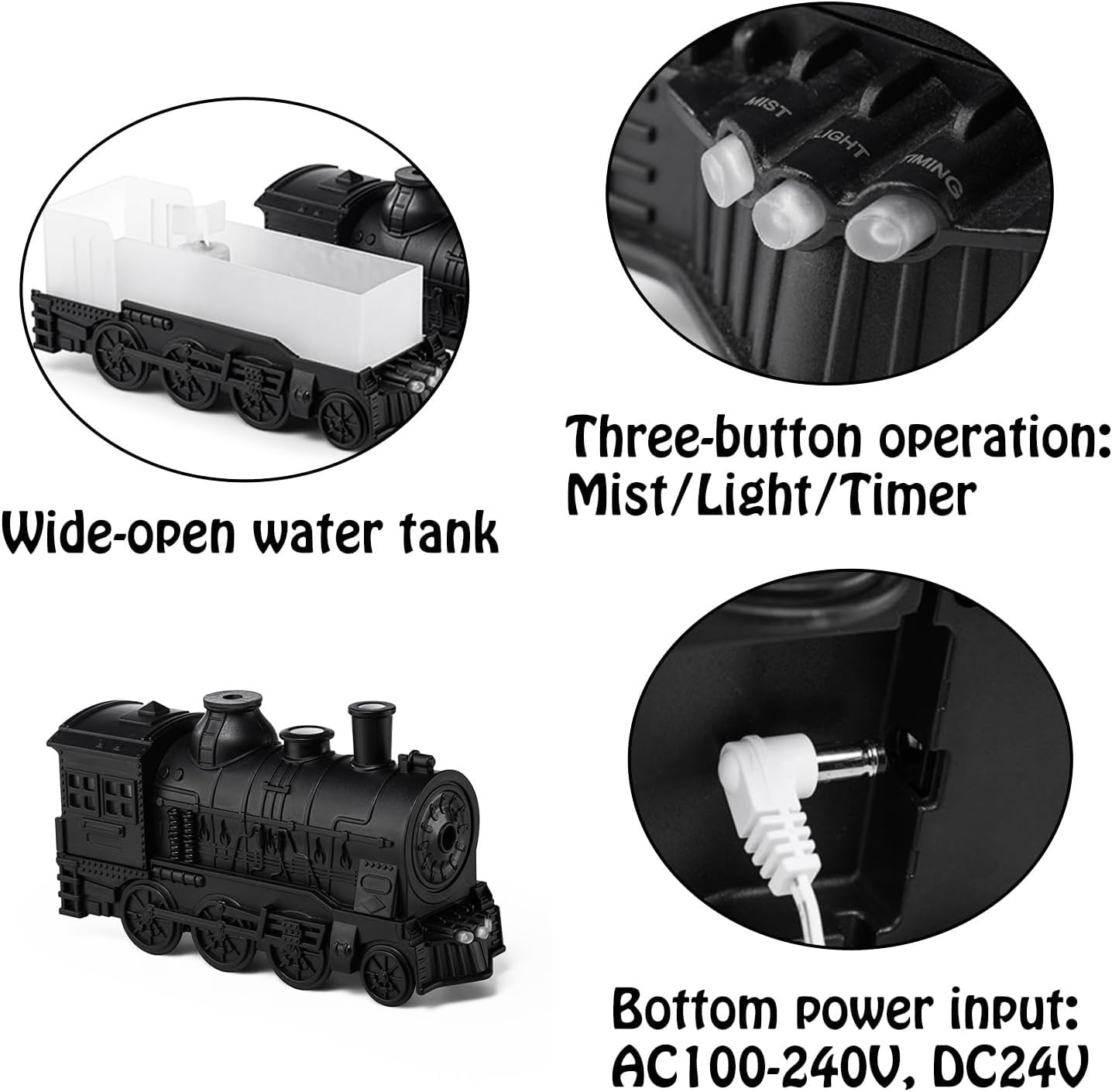 Votvy Train Essential Oil Diffuser Ultrasonic Cool Mist Aromatherapy Diffuser Humidifier with Auto Shut-Off and 2 Light 2 Mist Mode, Auto Shut-Off, for Large Room, Home, Office Hotel 300ml (Train)