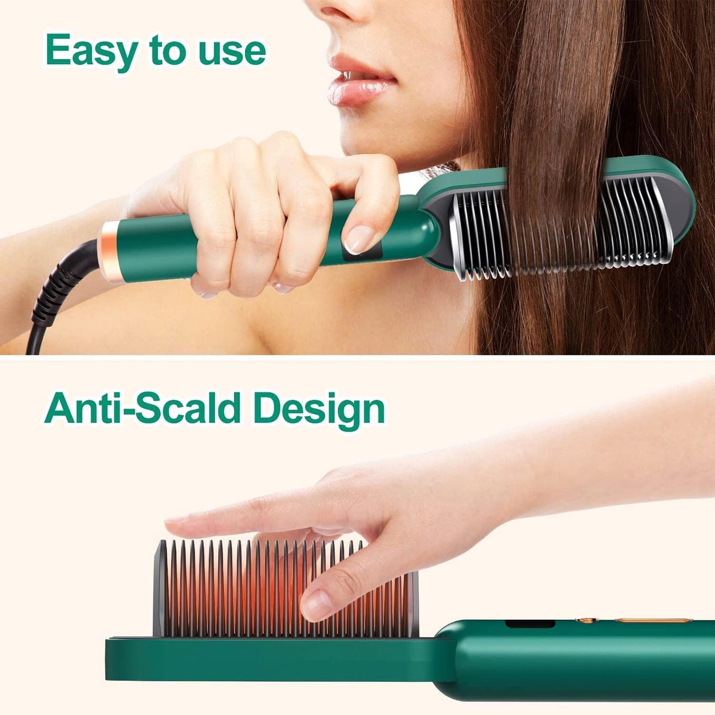 Votvy Hair Straightener Brush Comb for Women, Hair Styler Brush Straightening Iron, Straightener Machine PTC Heating Electric Comb Hair Straightening with 5 Temperature (Multicolored)