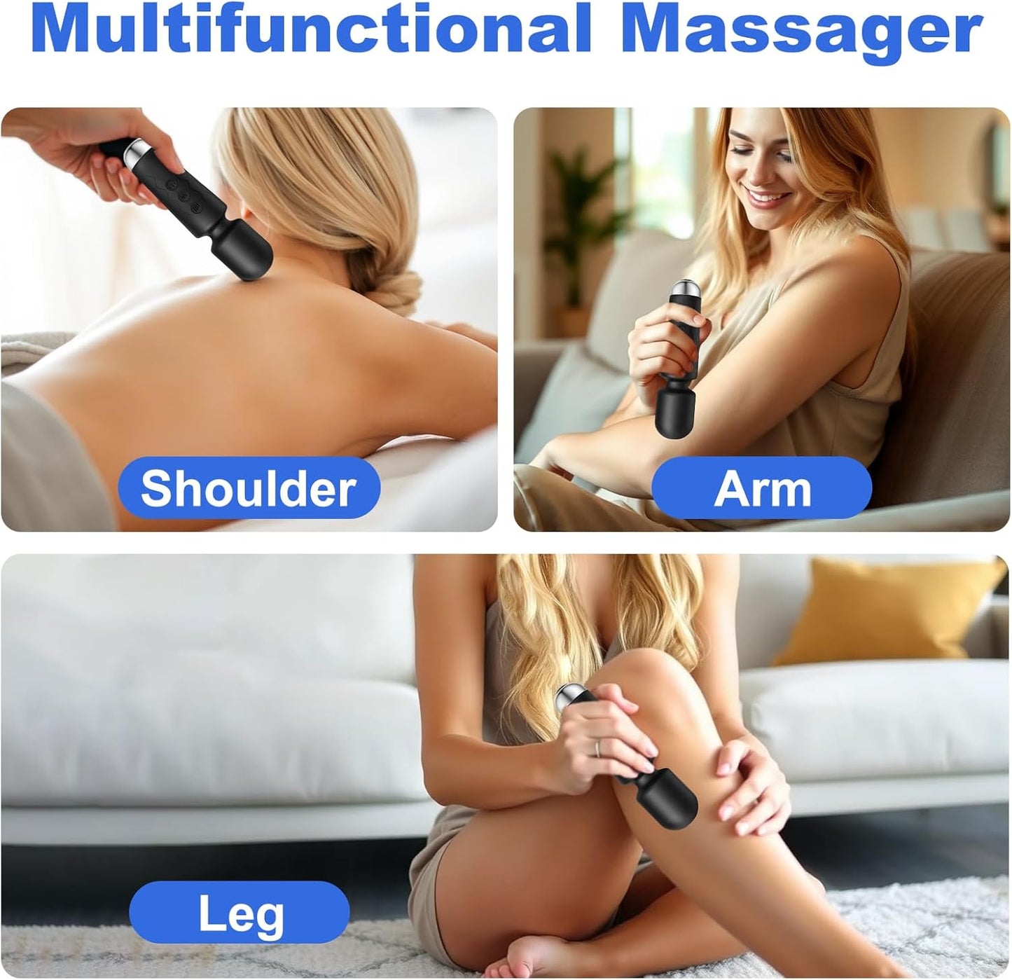 Votvy Full Body Massager for Women & Men, Rechargeable Wireless Massager Machine for Pain Relief, Handheld Massager with Medical Grade Silicone, 8 Speeds, 20 Modes, (Black)Electric