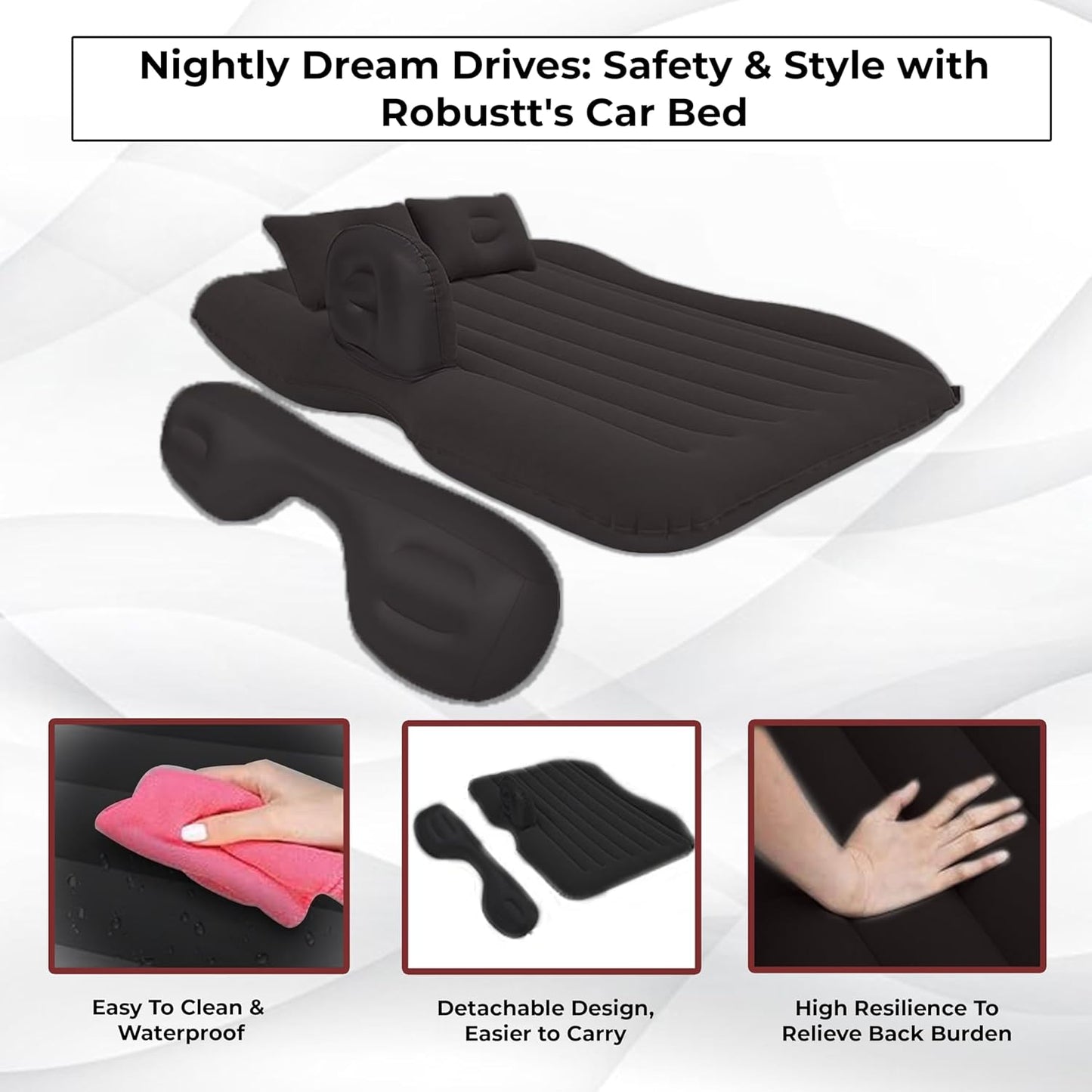 Votvy Car Inflatable Bed with Pump & 2 Air Pillow|Quick Inflatable Back Seat Bed|Car Inflatable Mattress|Car Bed Mattress|Car Bed For Kids,Travel,Trip,Camping,Picnic,Pool & Beach|Universal Fit|Beige