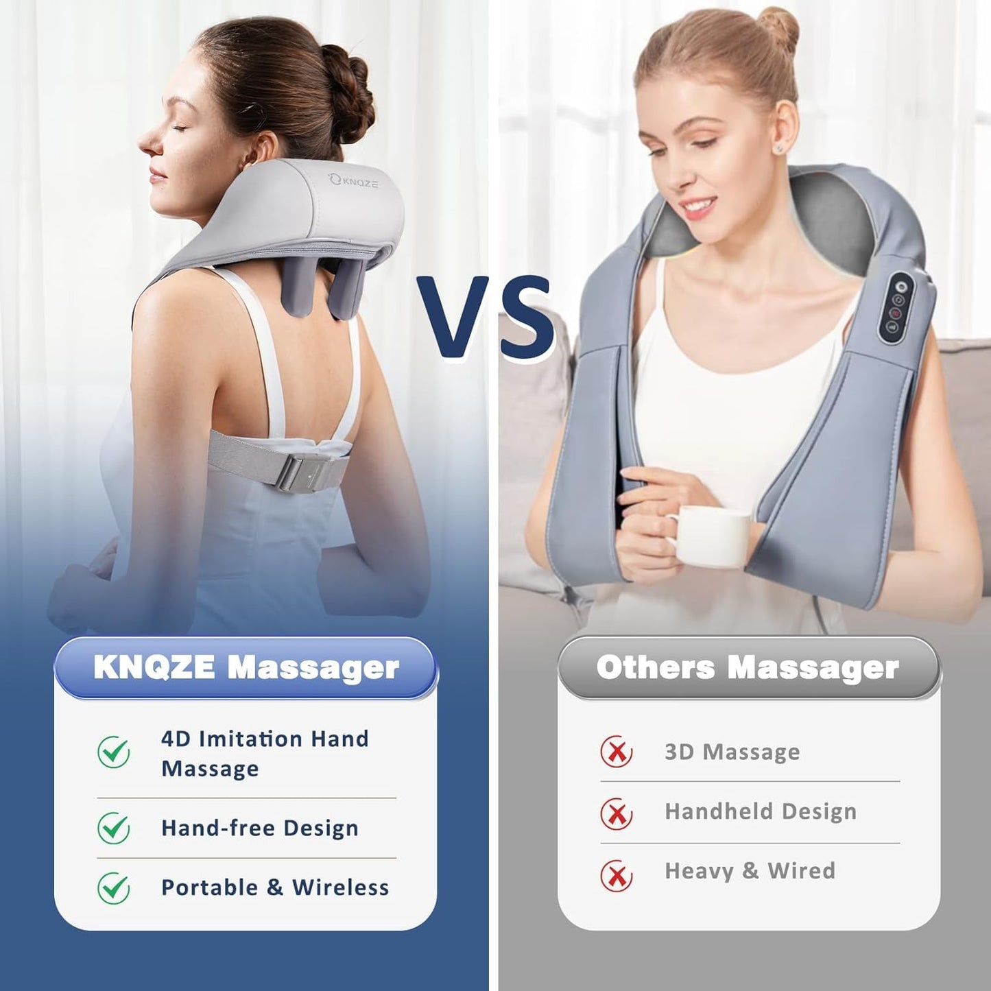 Votvy Neck Massager for Cervical Pain Relief,Electric Deep Tissue Shiatsu with Infrared Heat Therapy 5D Kneading Massage Machine for Full Body Relax,Neck,Muscles,Back,Shoulder,Legs - 6 Month Warranty