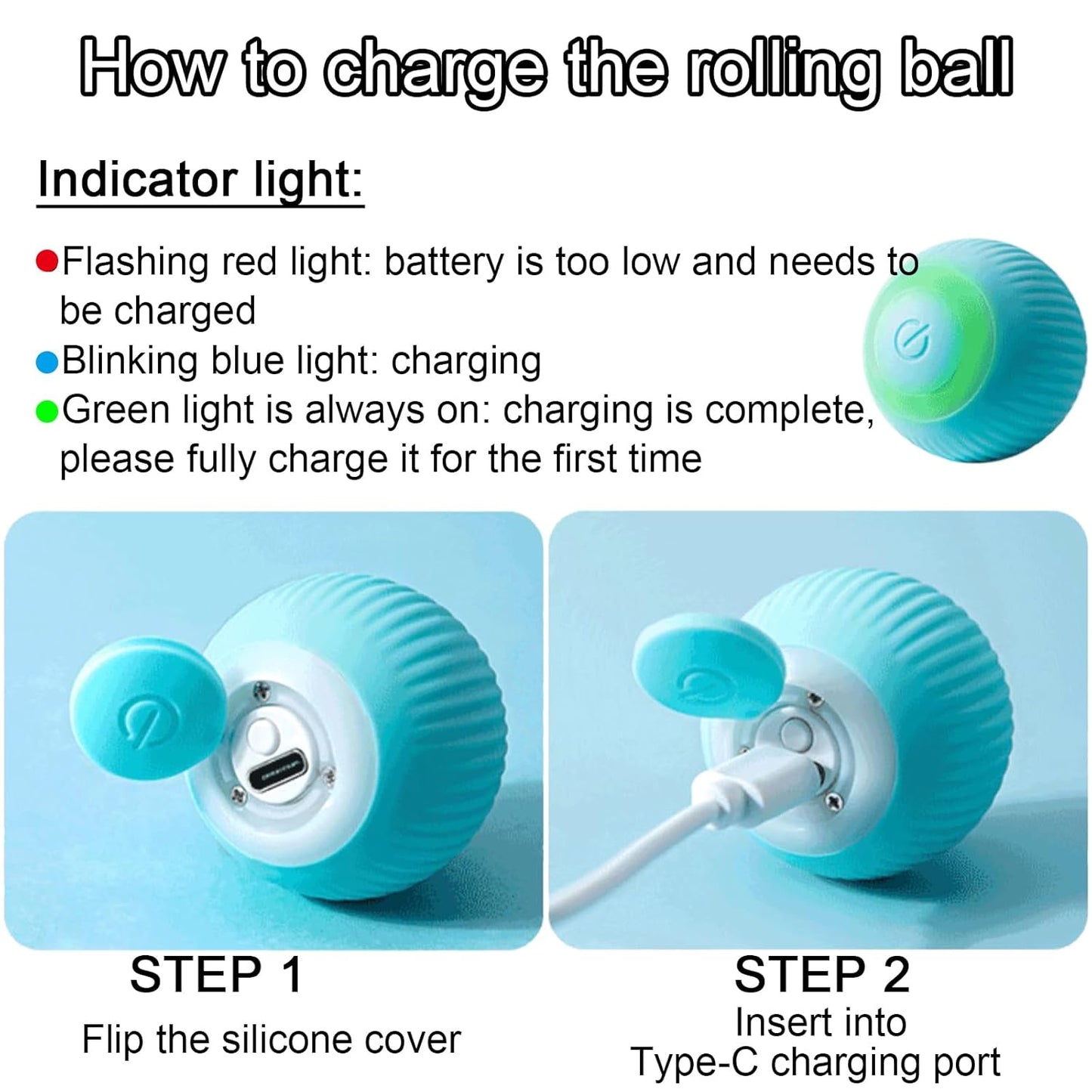 Votvy Smart LED 360° Rotating Cat & Dog Pet Toy Ball | Rechargeable, Interactive Pet Chaser with LED, Automatic Obstacle Avoidance, Ideal for Stimulating Indoor Cats (Blue)