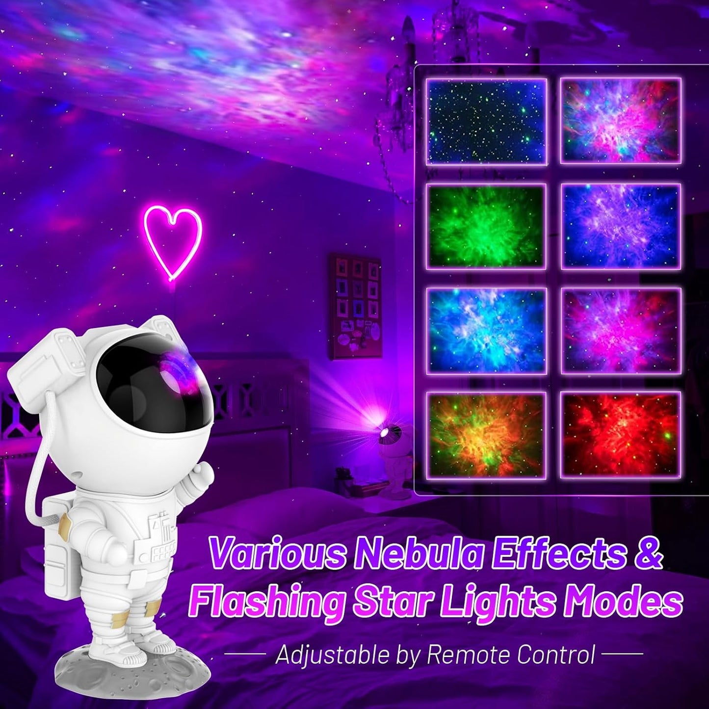 Votvy Star Projector, Astronaut Projector Galaxy, Children's Night Light with Nebula, 8 Modes, Remote Control and 360° Rotation Lamp Projector Galaxy Ceiling Bedroom, Gifts for Children and Adult