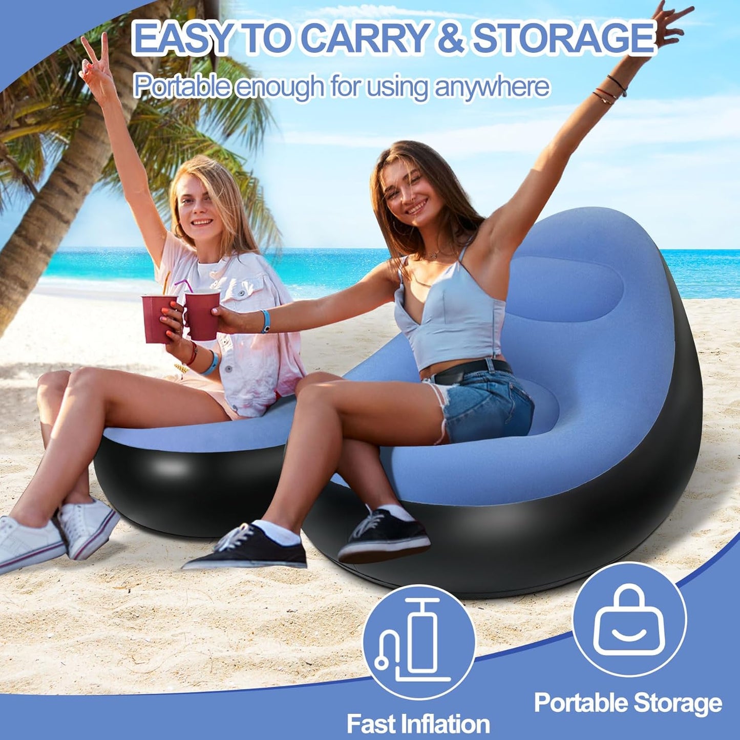 Votvy Chair, Portable Fast Inflatable Sofa Chair with Foot Stool, Surface with Plush Smooth Comfortable Ideal for Living Room, Room and Outdoor Camping use