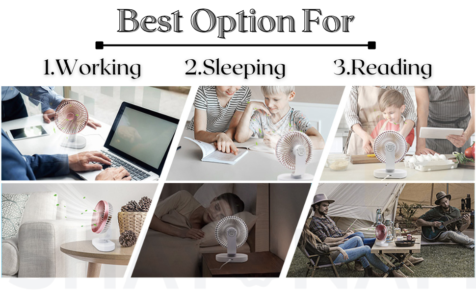 Votvy 3600mAh Rechargeable Desk Fan (90° Rotate), Portable Table Fan,USB Fan, USB Battery,4 Speed for Home Office Travel-The battery life is 8 hours with the maximum wind speed