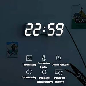 Votvy 3D Led Digital Alarm Clock Table Alarm Clock Manually Adjustable Brightness Electric Clock With Snooze Dimmer 12/24 Hour Mode Black-White