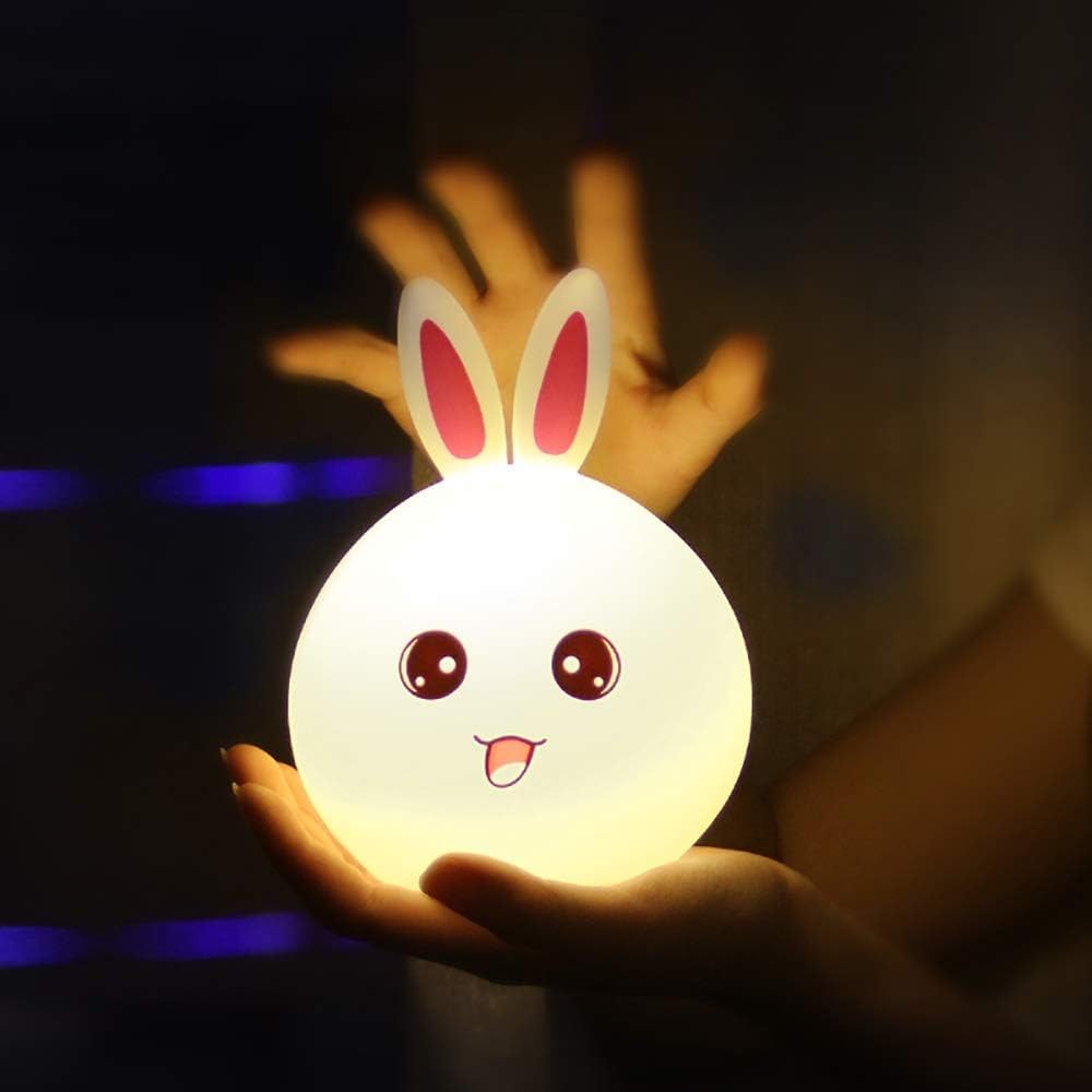 Votvy Electric  Night Lamp for Kids,Silicone Cute Little Rabbit LED Table Lamp, Birthday Gift for Kids (2-5 Years), Colour Changing with USB Rechargeable Night Light(Rabbit Lamp), Multicolour