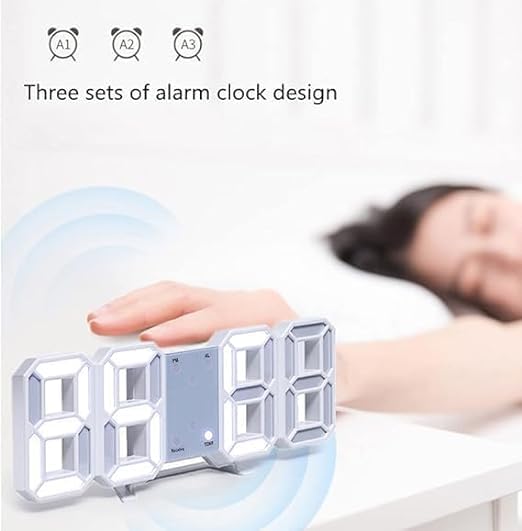 Votvy 3D Led Digital Alarm Clock Table Alarm Clock Manually Adjustable Brightness Electric Clock With Snooze Dimmer 12/24 Hour Mode Black-White