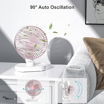 Votvy 3600mAh Rechargeable Desk Fan (90° Rotate), Portable Table Fan,USB Fan, USB Battery,4 Speed for Home Office Travel-The battery life is 8 hours with the maximum wind speed