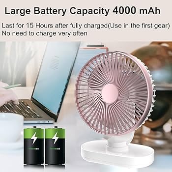 Votvy 3600mAh Rechargeable Desk Fan (90° Rotate), Portable Table Fan,USB Fan, USB Battery,4 Speed for Home Office Travel-The battery life is 8 hours with the maximum wind speed