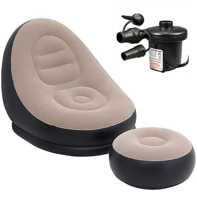 Votvy   Chair, Portable Fast Inflatable Sofa Chair with Foot Stool, Surface with Plush Smooth Comfortable Ideal for Living Room, Room and Outdoor Camping use