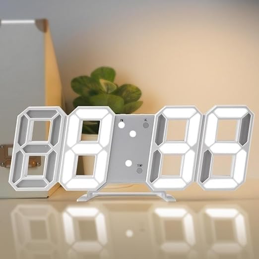 Votvy 3D Led Digital Alarm Clock Table Alarm Clock Manually Adjustable Brightness Electric Clock With Snooze Dimmer 12/24 Hour Mode Black-White