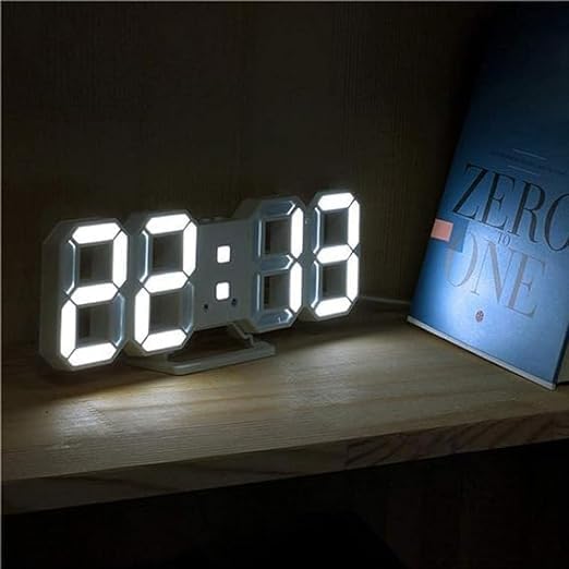 Votvy 3D Led Digital Alarm Clock Table Alarm Clock Manually Adjustable Brightness Electric Clock With Snooze Dimmer 12/24 Hour Mode Black-White