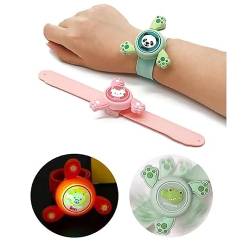 Votvy Pack Of 2 Kids Wrist Spinning Toy Slap Band Cartoon Bracelet with LED Light Up, Great Birthday Gift | Return Gift for Kids - Multicolor