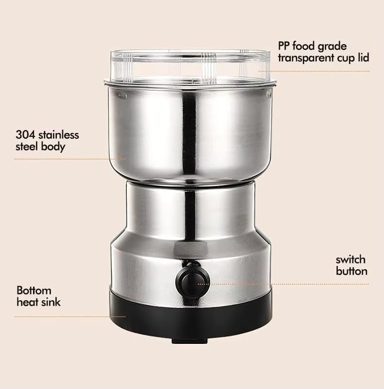 Votvy   Imported Portable Electric Coffee Bean Grinder, Stainless Steel Blade, Ultra-Fine Grain Crusher, Small Household & Commercial Coffee Grinder for Grains & Spices, Compact Handcrafted Pulverizer