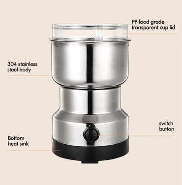 Votvy   Imported Portable Electric Coffee Bean Grinder, Stainless Steel Blade, Ultra-Fine Grain Crusher, Small Household & Commercial Coffee Grinder for Grains & Spices, Compact Handcrafted Pulverizer