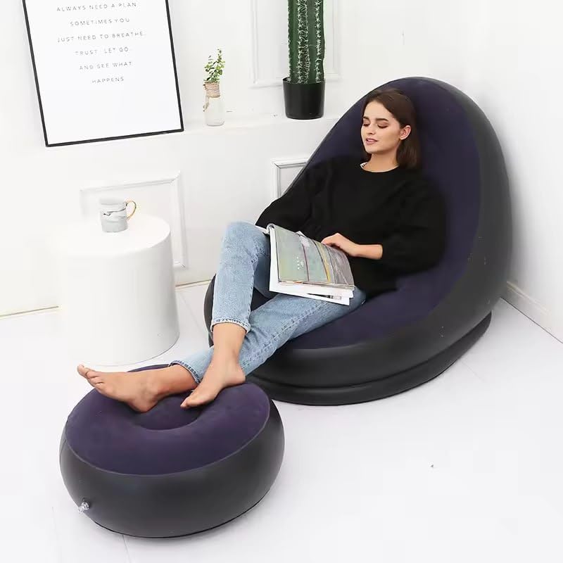 Votvy   Chair, Portable Fast Inflatable Sofa Chair with Foot Stool, Surface with Plush Smooth Comfortable Ideal for Living Room, Room and Outdoor Camping use