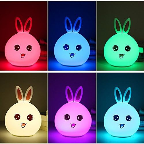 Votvy Electric  Night Lamp for Kids,Silicone Cute Little Rabbit LED Table Lamp, Birthday Gift for Kids (2-5 Years), Colour Changing with USB Rechargeable Night Light(Rabbit Lamp), Multicolour