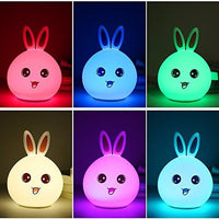 Votvy Electric  Night Lamp for Kids,Silicone Cute Little Rabbit LED Table Lamp, Birthday Gift for Kids (2-5 Years), Colour Changing with USB Rechargeable Night Light(Rabbit Lamp), Multicolour