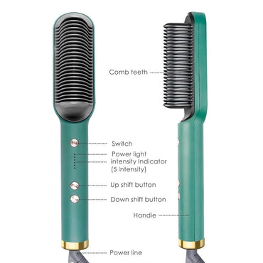 Votvy Hair Straightener Brush Comb for Women, Hair Styler Brush Straightening Iron, Straightener Machine PTC Heating Electric Comb Hair Straightening with 5 Temperature (Multicolored)