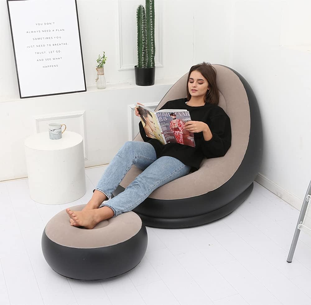 Votvy   Chair, Portable Fast Inflatable Sofa Chair with Foot Stool, Surface with Plush Smooth Comfortable Ideal for Living Room, Room and Outdoor Camping use