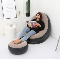 Votvy   Chair, Portable Fast Inflatable Sofa Chair with Foot Stool, Surface with Plush Smooth Comfortable Ideal for Living Room, Room and Outdoor Camping use