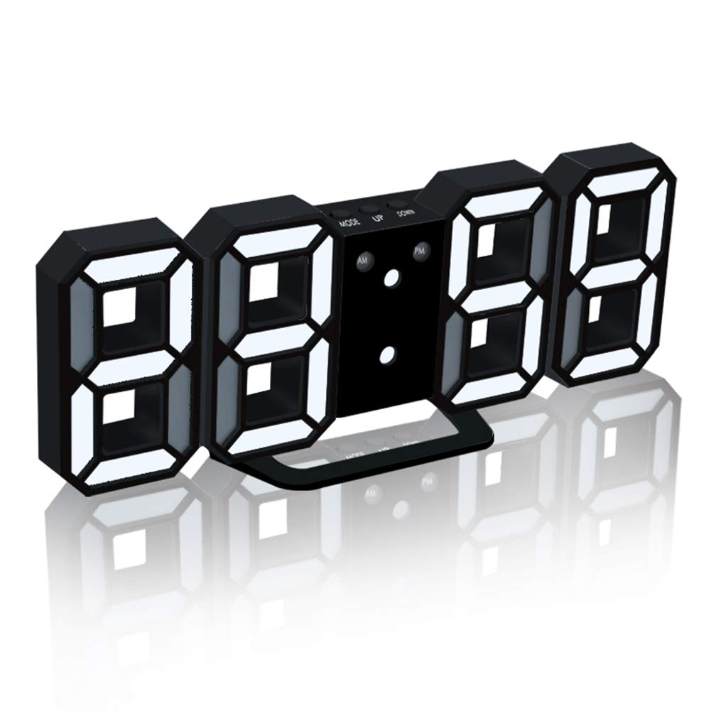 Votvy 3D Led Digital Alarm Clock Table Alarm Clock Manually Adjustable Brightness Electric Clock With Snooze Dimmer 12/24 Hour Mode Black-White