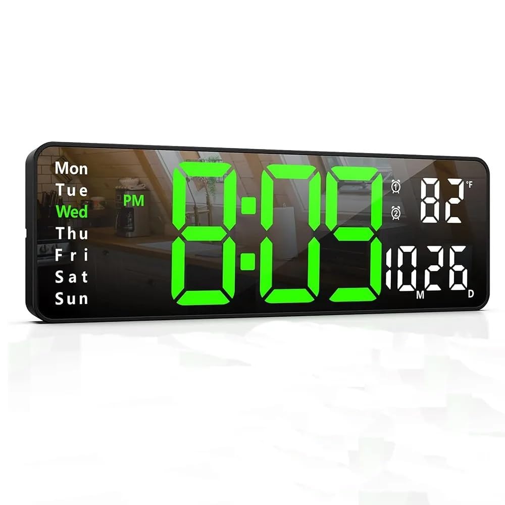 Votvy Digital Wall Clock Large Display Digital Clock with Remote Control Auto-Dimming Wall Clock with Night Light LED Digital Clock for Wall with Date, Temperature and Timer