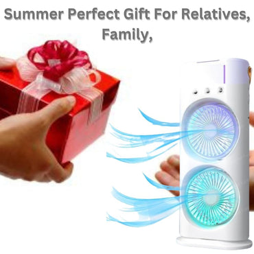 Votvy Electric Double Ended Spray Fan, Cold Air Fan, 2025 New 3 Gears USB Rechargeable Oscillating fan with LED Light Cooler Fan, Touch & Remote Control, 280ml Water Tank, Ice Filling Fan