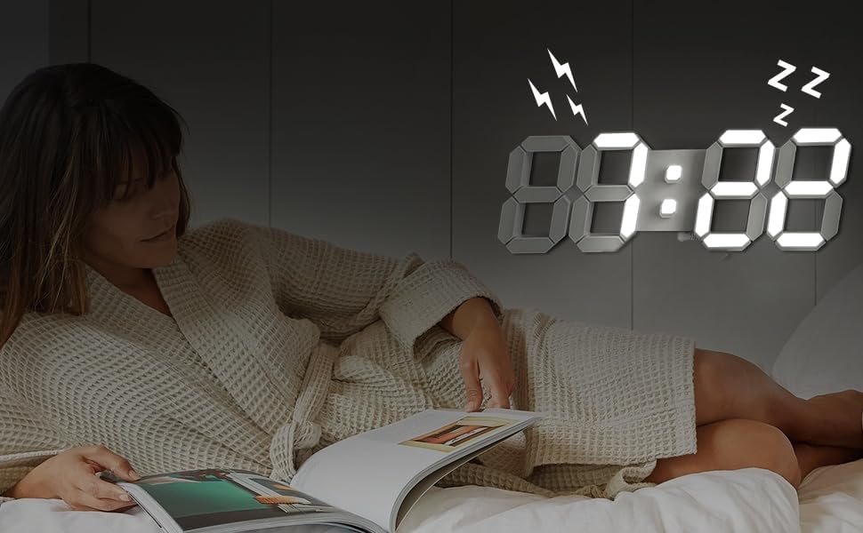 Votvy 3D Led Digital Alarm Clock Table Alarm Clock Manually Adjustable Brightness Electric Clock With Snooze Dimmer 12/24 Hour Mode Black-White