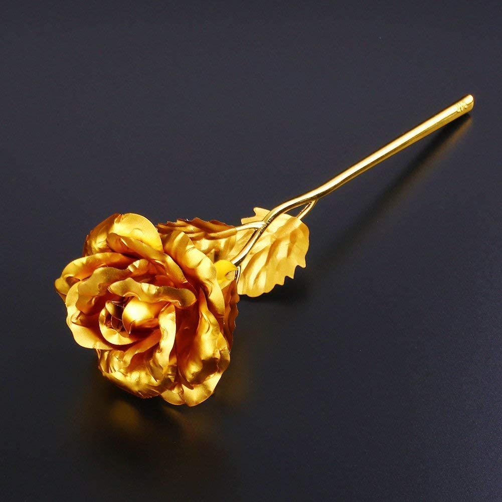 Votvy 24K Gold Plated Artificial Rose Flower with Gift Box | Eternal Golden Rose for Valentine’s Day, Birthday, Anniversary & Romantic Gifts for Girlfriend, Wife, Husband, or Loved Ones