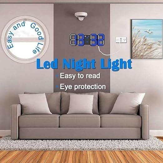 Votvy 3D Led Digital Alarm Clock Table Alarm Clock Manually Adjustable Brightness Electric Clock With Snooze Dimmer 12/24 Hour Mode Black-White