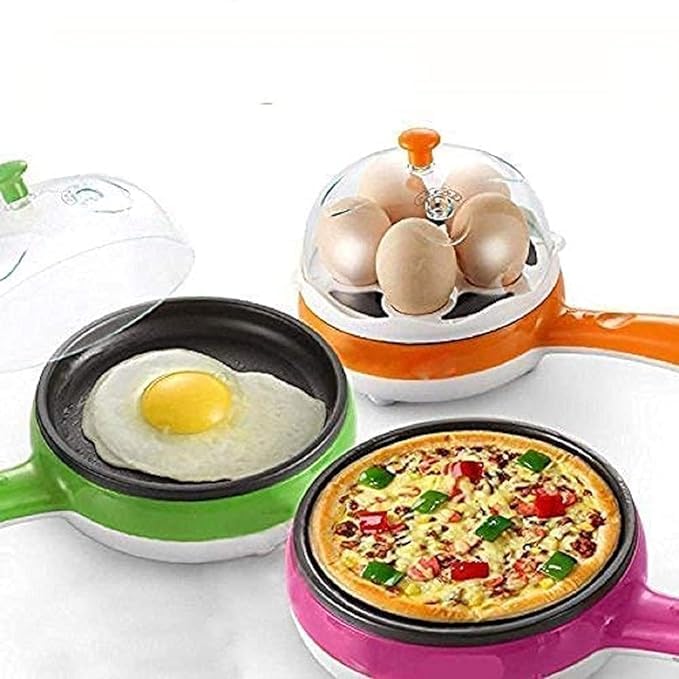 Votvy Single Handle egg bowler and Capacity of 7 Eggs Egg Boiling Non-Stick Steamer and Egg Frying Pan Machine 2 in 1 Single Layer Egg Boiler Omelette Maker and Other Egg Variety