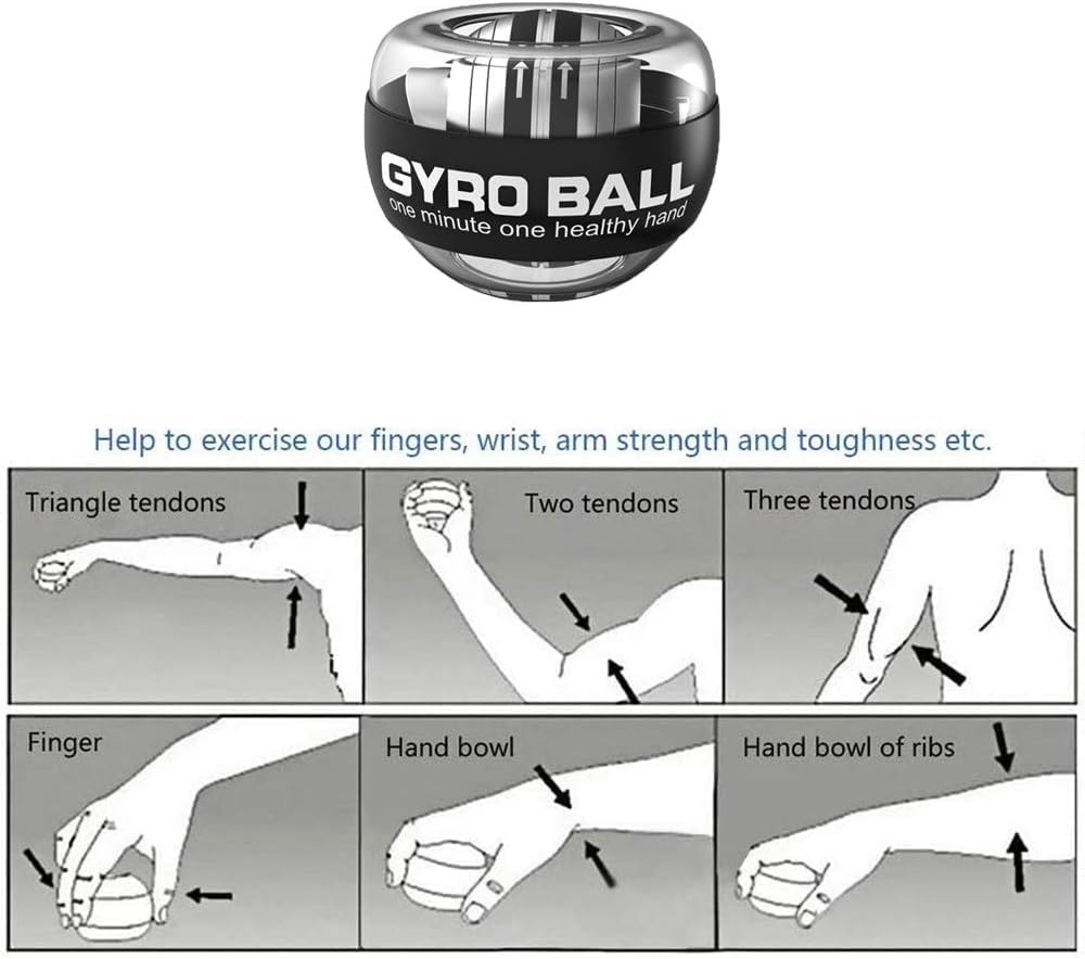 Votvy Wrist Trainer Ball | Auto-Start Arm Strengthener Hand Enhancer | Essential Gyroscopic Wrist & Forearm Exerciser | Wrist Power Gyro Ball for Stronger Muscle, Fingers, Bones Workout, Exercise