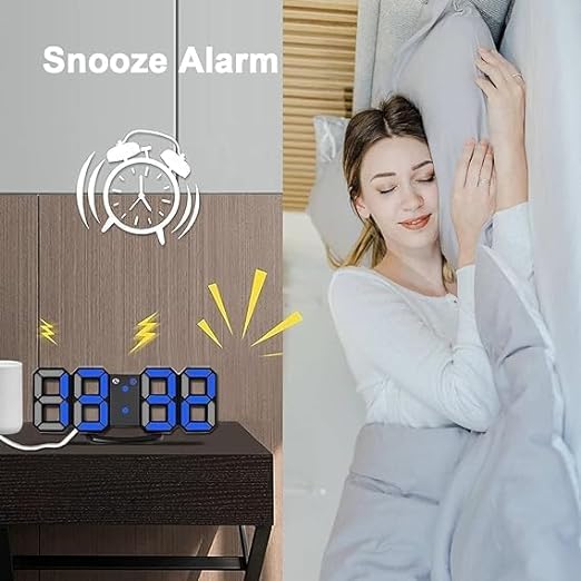 Votvy 3D Led Digital Alarm Clock Table Alarm Clock Manually Adjustable Brightness Electric Clock With Snooze Dimmer 12/24 Hour Mode Black-White