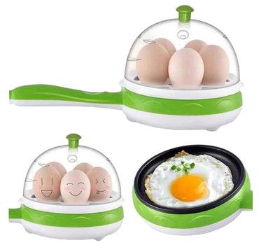 Votvy Single Handle egg bowler and Capacity of 7 Eggs Egg Boiling Non-Stick Steamer and Egg Frying Pan Machine 2 in 1 Single Layer Egg Boiler Omelette Maker and Other Egg Variety