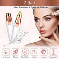 Votvy 2-in-1 Rechargeable Eyebrow Trimmer & Facial Hair Remover Razor for Women - Replaceable Heads, Professional Personal Hair Removal with Indicator Lights (White)