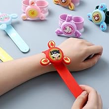 Votvy Pack Of 2 Kids Wrist Spinning Toy Slap Band Cartoon Bracelet with LED Light Up, Great Birthday Gift | Return Gift for Kids - Multicolor