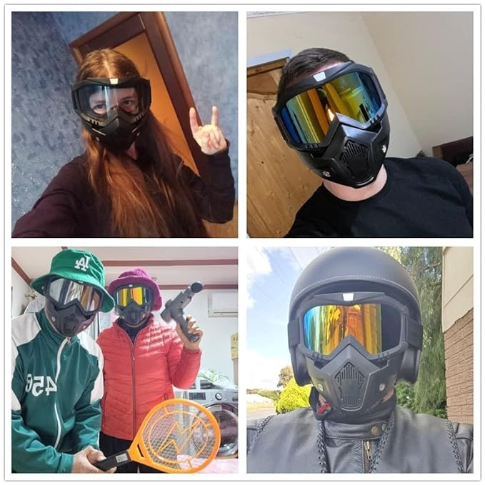 Votvy Goggle Mask Anti Scratch UV Protective Open Face & Eyewear Windproof Dirt Shield Adjustable Strap Soft Foam Padded Detachable for Cycling Bike Off Road Racing Riding Unisex