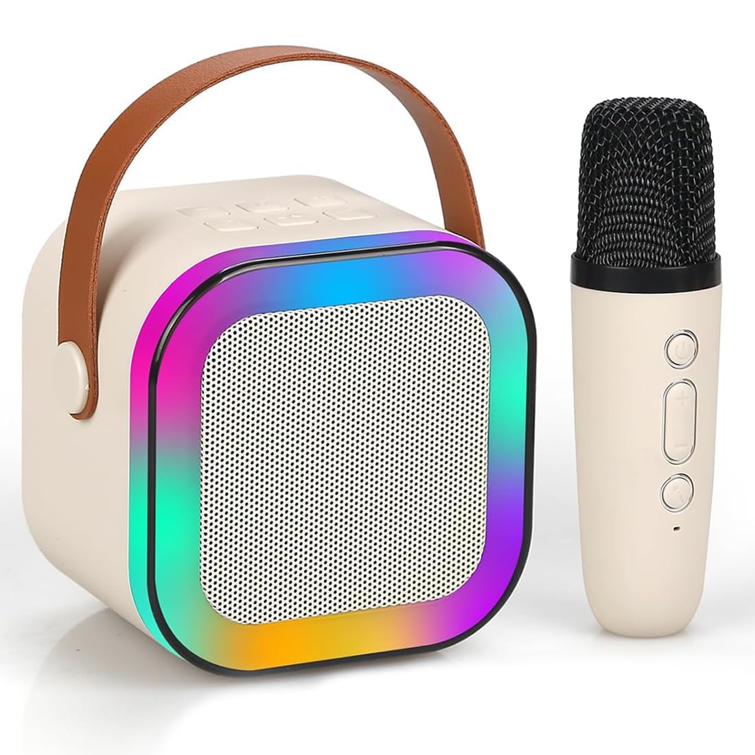 Votvy Electric Rechargeable Karaoke Mic with Speaker for Singing | Wireless Mini Portable Bluetooth Speaker with Microphone & LED Lights | Cute Birthday Gift for Kids Musical Toys for Boys, Girls and Adults