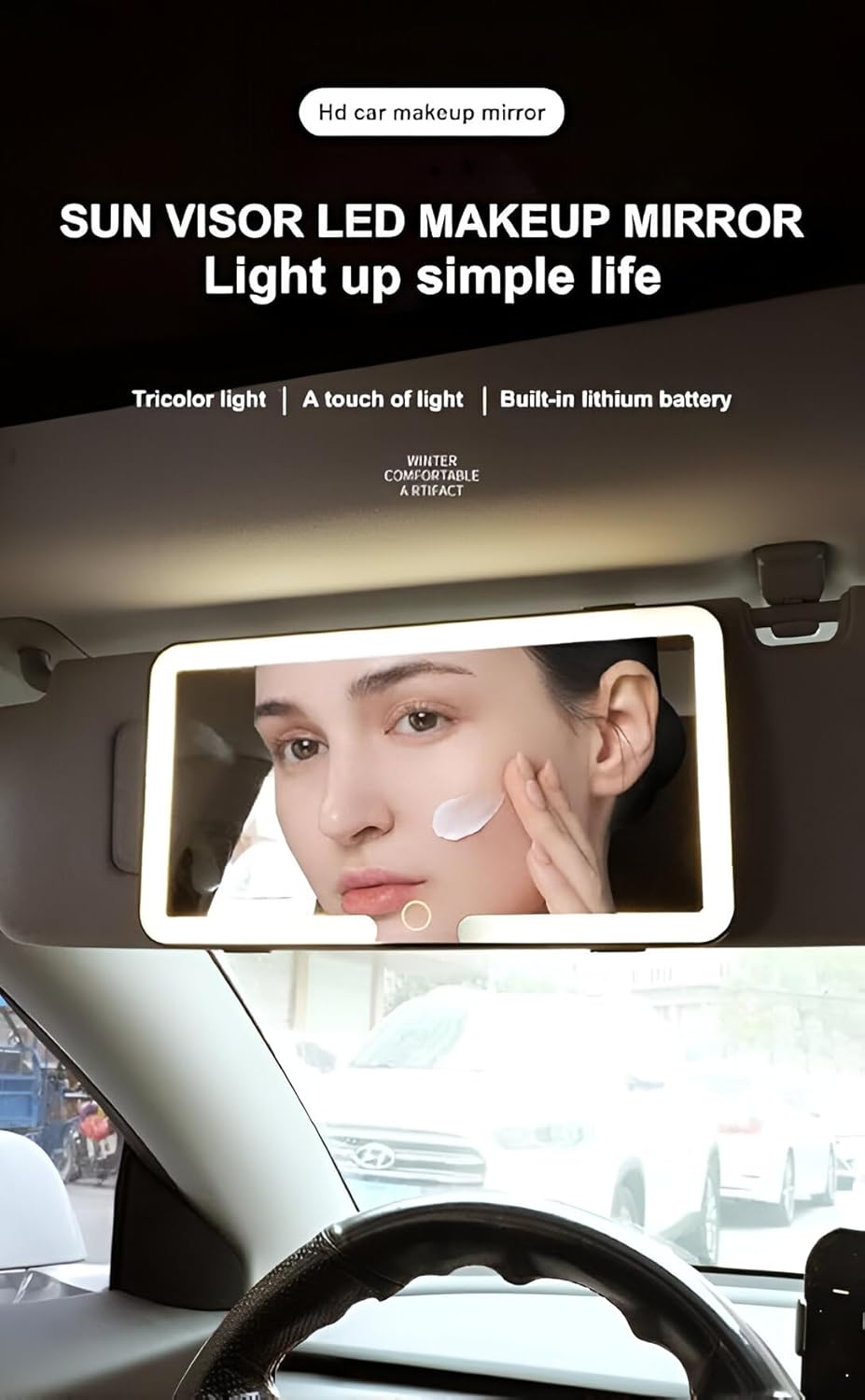 Votvy Led Car Sun Visor Vanity Mirror, Upgraded Car Mirror with Lights,Large Dimmable Light up Vanity Makeup Mirror for Car,Rechargeable Universal Rear View Mirror for Car Visor